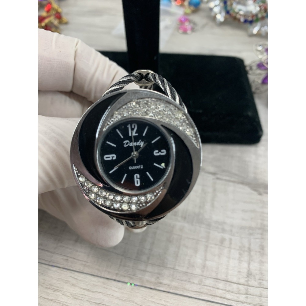 Dandy Watch Women's Silver Toned Black Cable Braided Bangle Analog Needs Battery